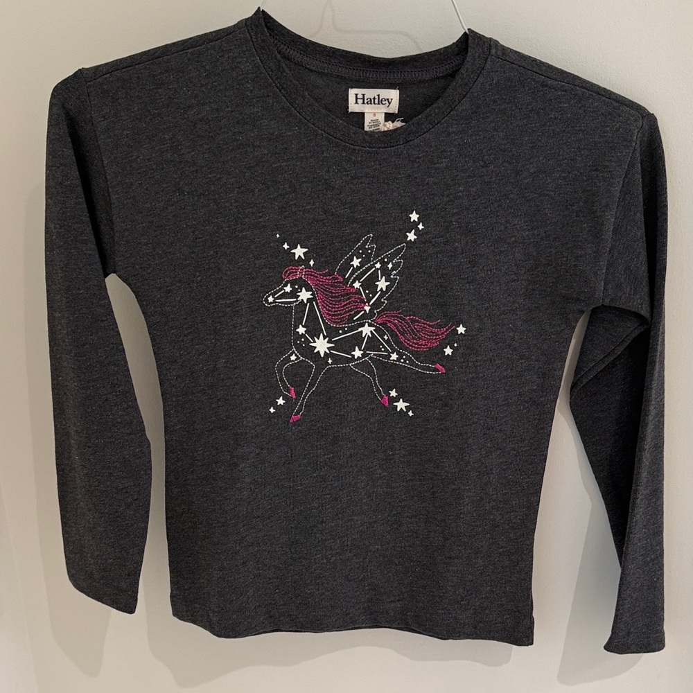 Hatley Charcoal Long Sleeve Tee with Pink Pegasus